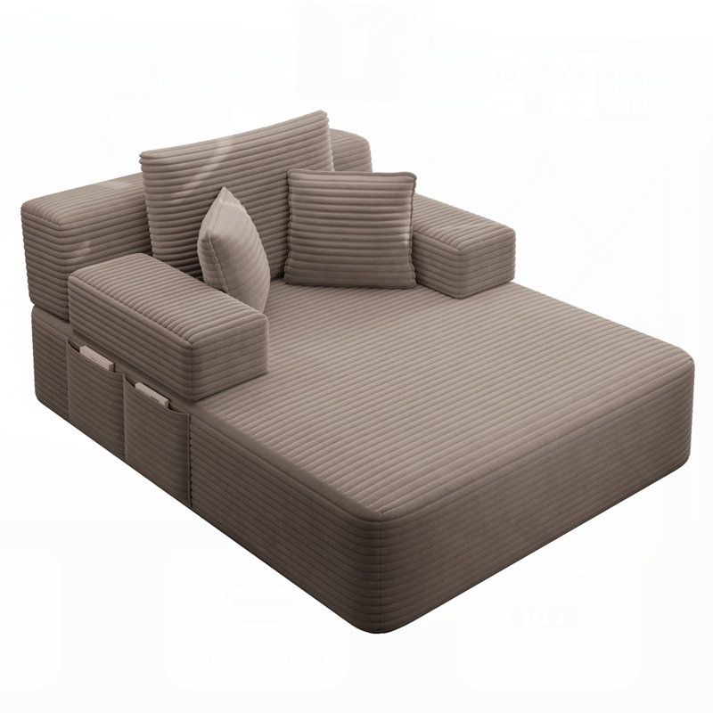 Méridienne en velours côtelé luxueux avec 3 coussins Boneless, Café
