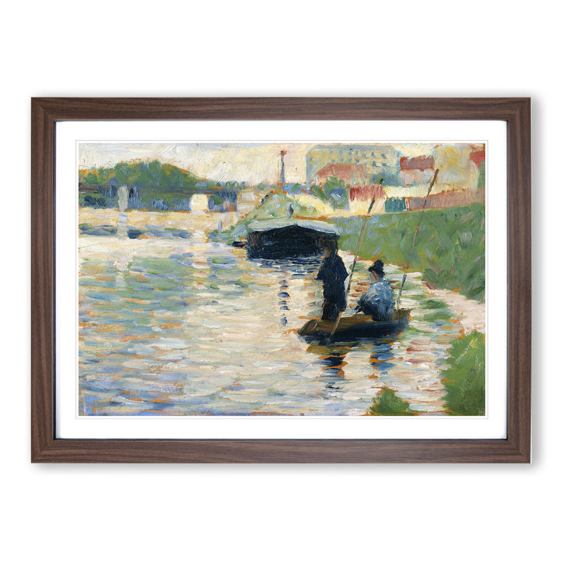 View of the Seine by Georges Seurat - Picture Frame Painting, 48cm H x 65cm W x 2cm D, Walnut