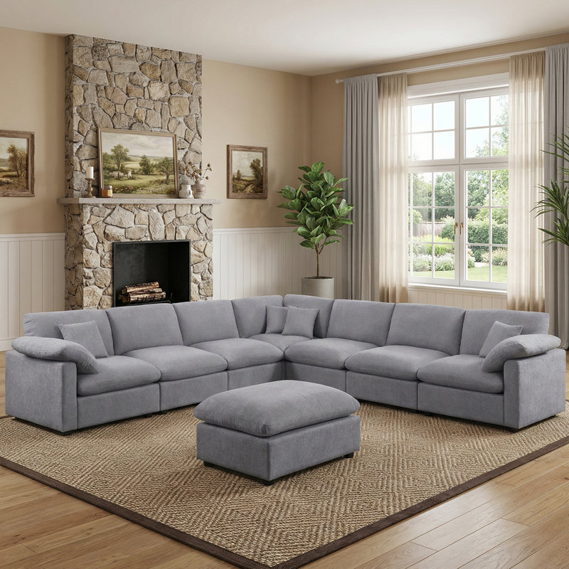 Canapé modulaire surdimensionné 8 pièces en chenille surdimensionné de 144 po avec siège et nuage et repose-pieds amovible