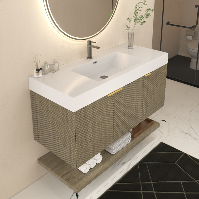 Ensemble de meuble-lavabo mural 48 pouces avec portes et tiroir intérieur Moreno Stella, Chêne blanc