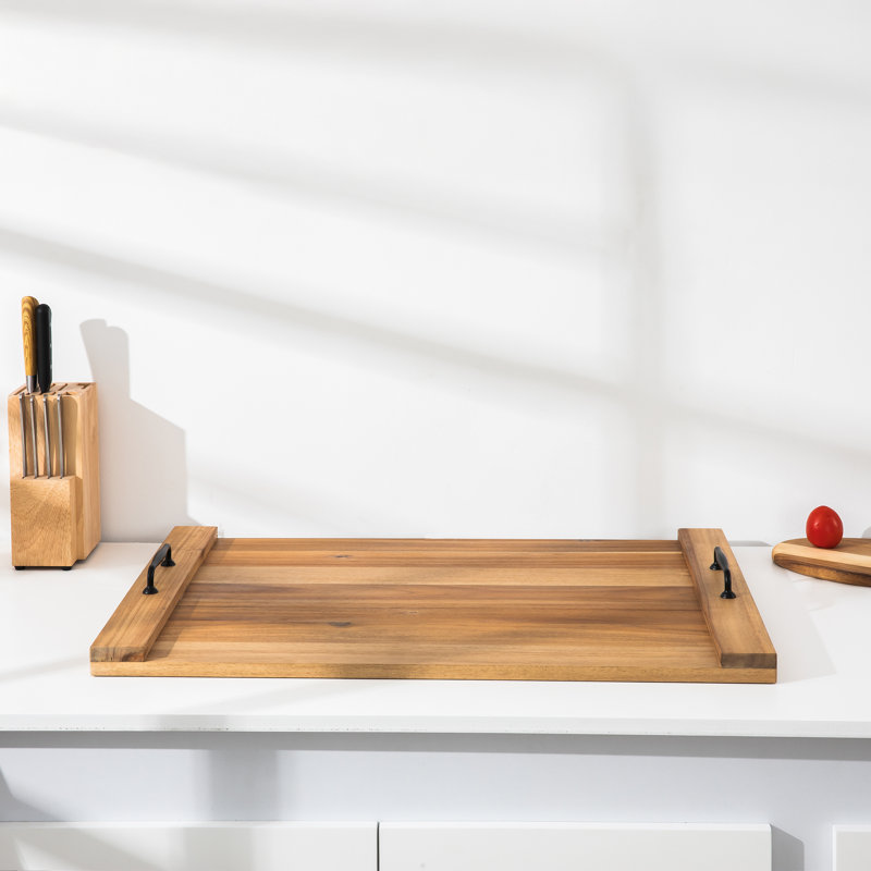 Solid Wood Stove Top Cover with Handle, Light Natural