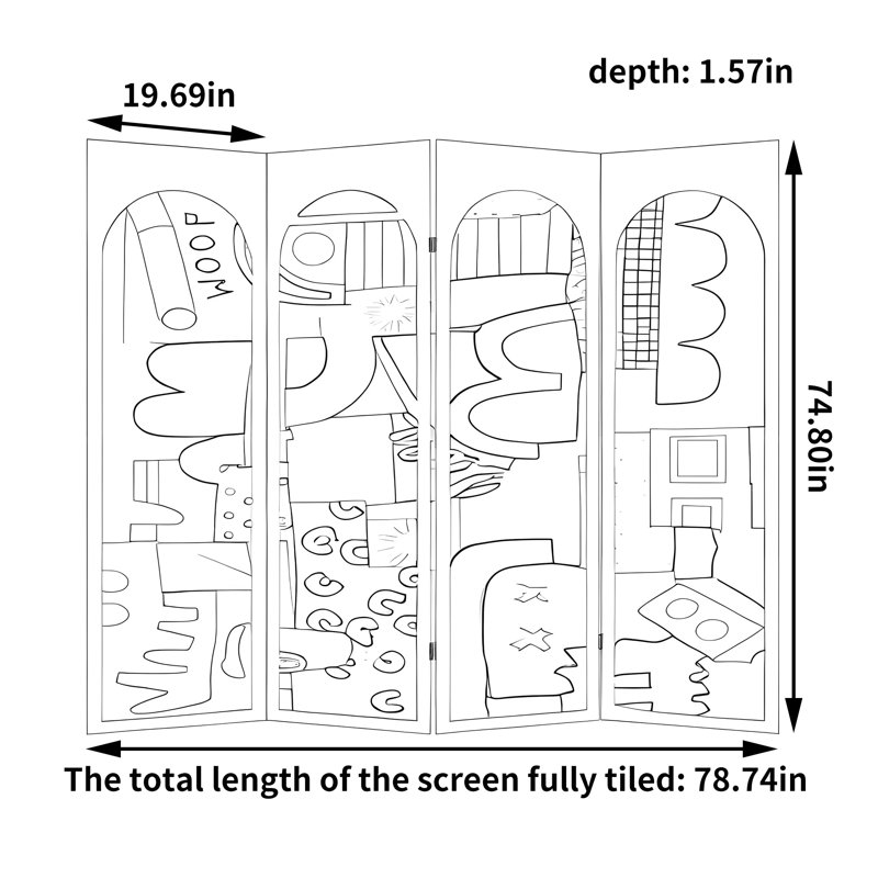 Dopamine Graffiti Room Divider, 74.8" H x 78.74" W x 1.57" D