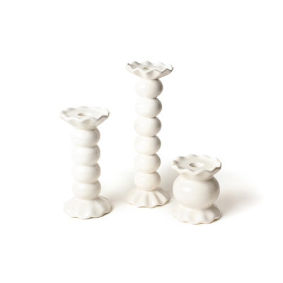 Signature White Knob Candle Holder With Ruffle 3 Piece Set