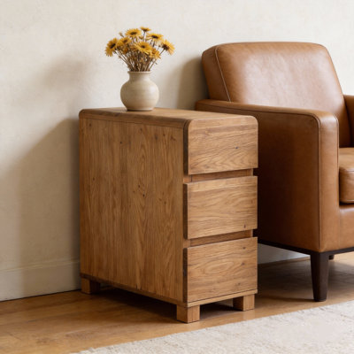 23.62" W Solid Wood 3-Drawer End Table, Rustic Narrow  Side Table With Storage  For Living Room