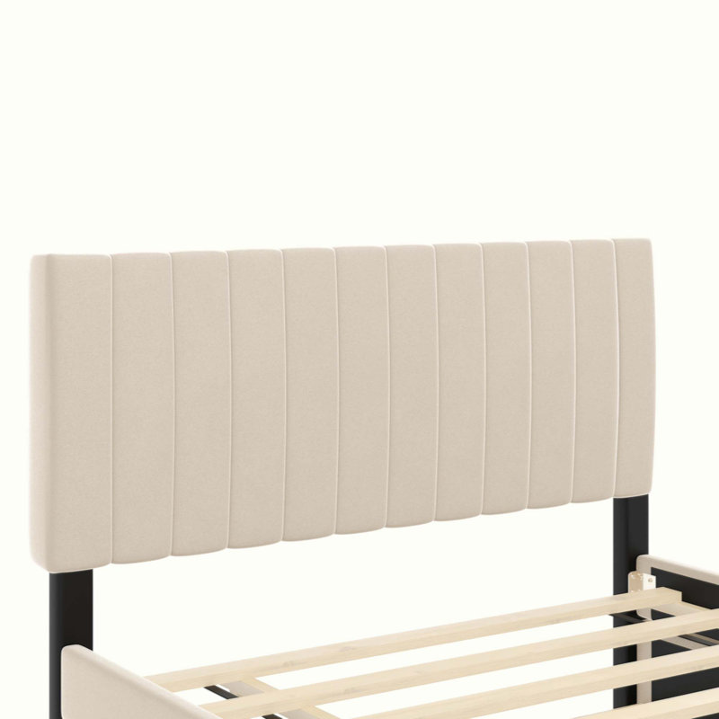 Velvet Upholstered Platform Bed with Trundle, Beige, Full/Double