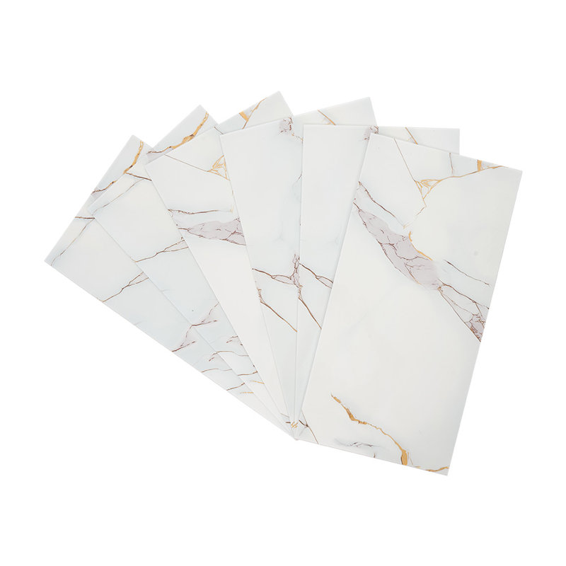 10Pcs Self-Adhesive Marble Pattern Wall Tile Stickers, 60cm L x 30cm W, White/Brown