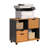 SOLID WOOD MOBILE PRINTER STAND BLACK & NATURAL HONEY