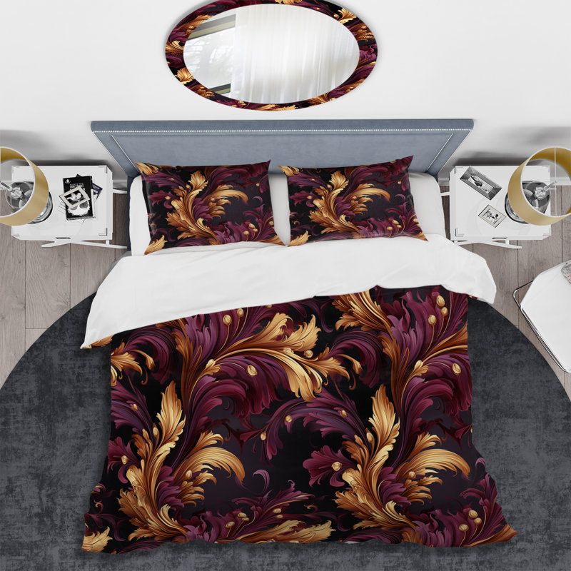 Ensemble de housse de couette Timeless Purple Baroque Floral Dreams I, Housse de couette pour très grand lit et 2 très