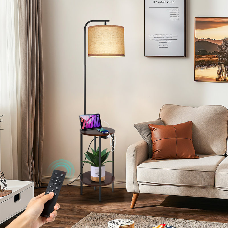 Zulfa 62" Tray Table Floor Lamp with Remote Control, Dark Brown