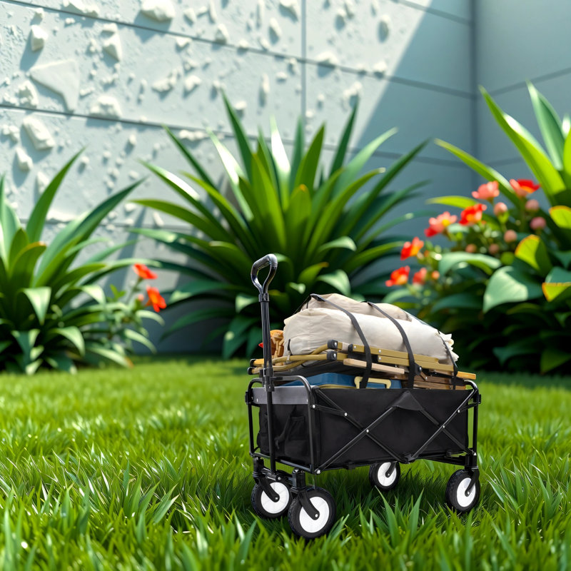 Foldable Outdoor 4 Wheel Trolley All Terrain Wheels, Black