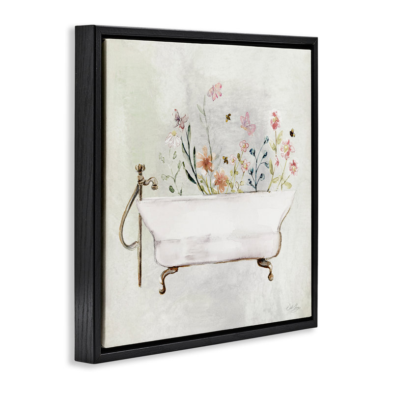 "Butterfly Floral Tub Brown", art mural sur toile flottante par Stella Chang, Cadre flottant noir de jais, H 18 po x l 18 po