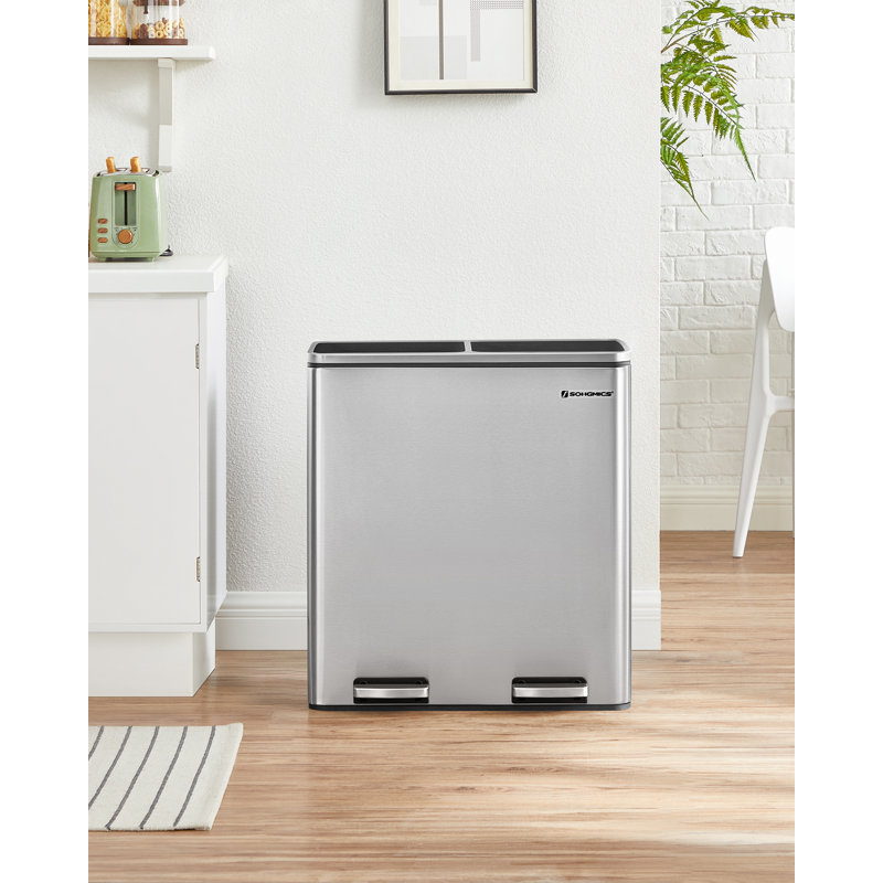 Steel Step On Multi-Compartment Rubbish & Recycling Bin, Silver, 60L