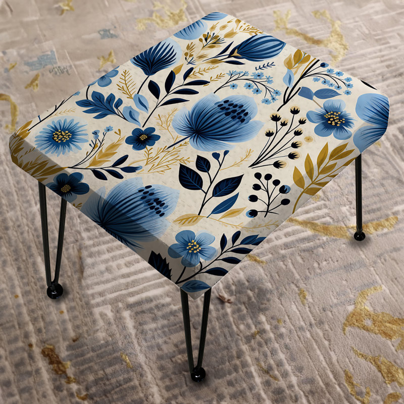Nordic Yellow Blue Garden Dreams II - Floral Rectangle Ottoman