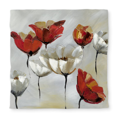 Abstract Red White Flowers Queen Duvet Cover for Living Room
