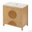Meuble-lavabo de salle de bain cannelé de 30 pouces avec lavabo - Armoire en bois moderne autoportante avec portes à fermeture en douceur, 1 tiroir et rangement ouvert, décoration circulaire décorative, bois massif et panneau de fibres à densité moyenne,