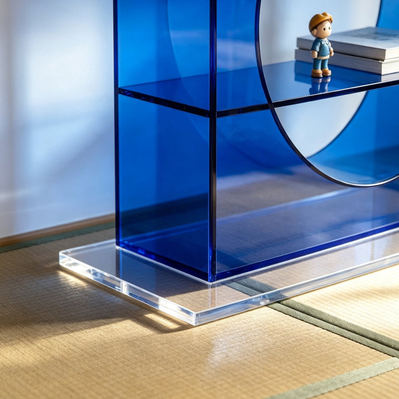 Console circulaire bleue en acrylique, H 35,43 po x l 35,43 po x P 13,78 po