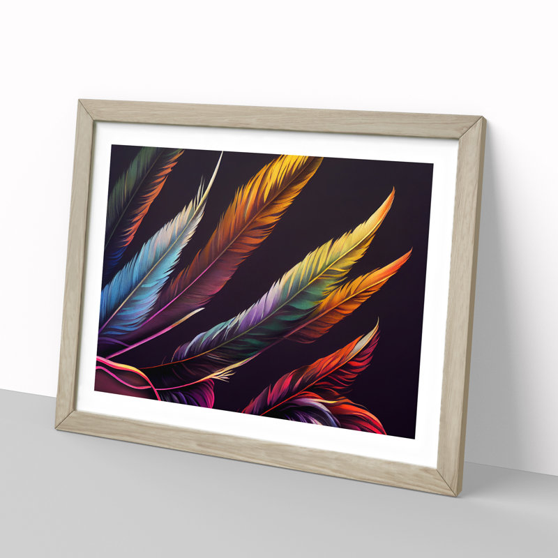 Exclusive Bird Feathers - Single Picture Frame Print, 34cm H x 46cm W x 2cm D, Oak