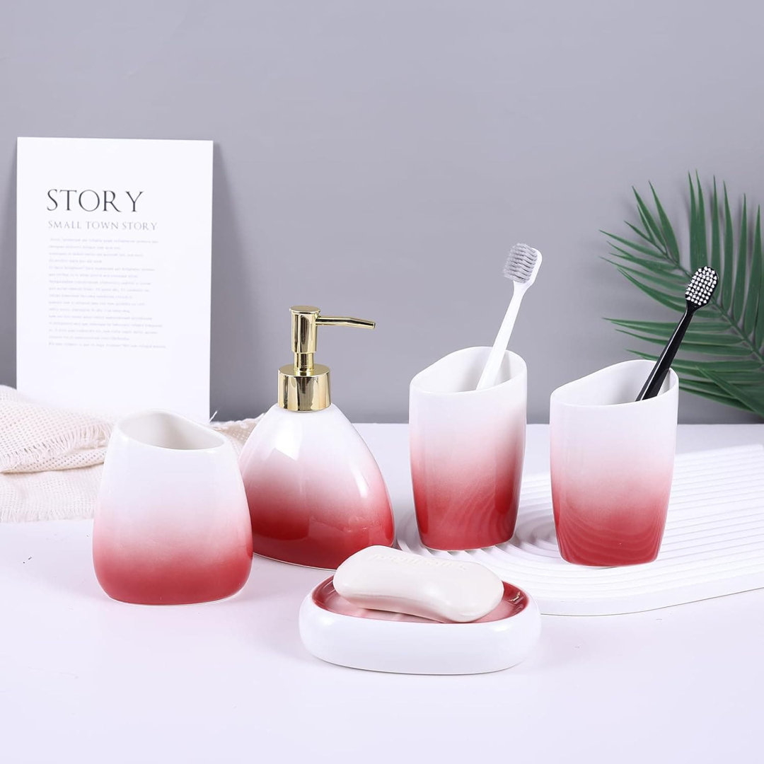 6-Piece Luxury White Bathroom Set: Soap Dispenser, Toothbrush Holder, Tumbler, Tray