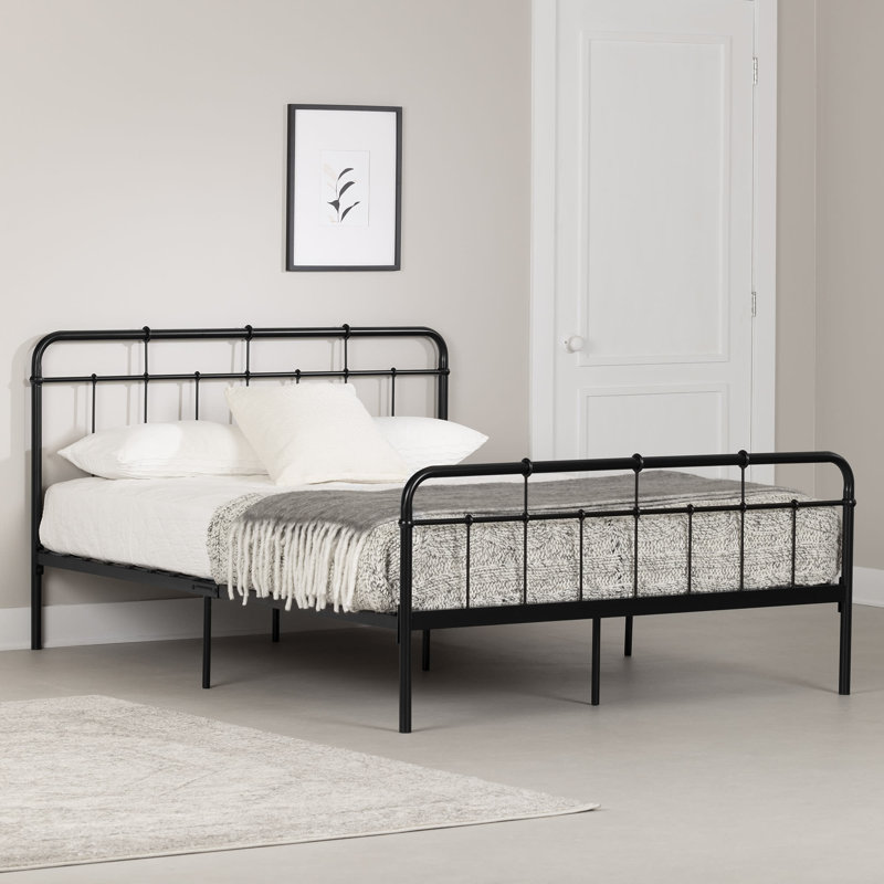 Full Black Metal Platform Bed with Headboard and Footboard