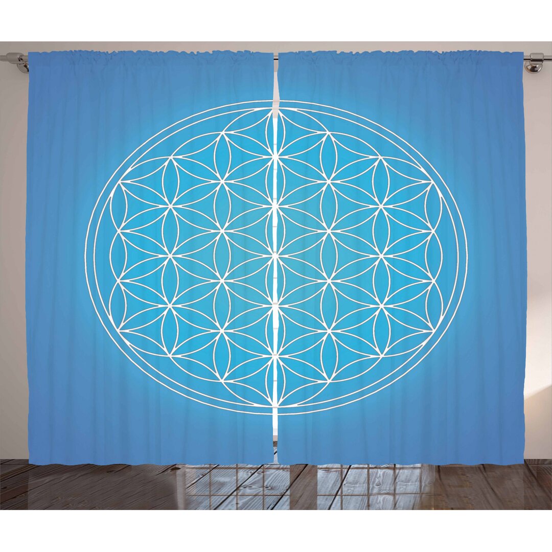 Rustikaler Vorhang, Flower of Life Grid, Blau, Blau Weiss