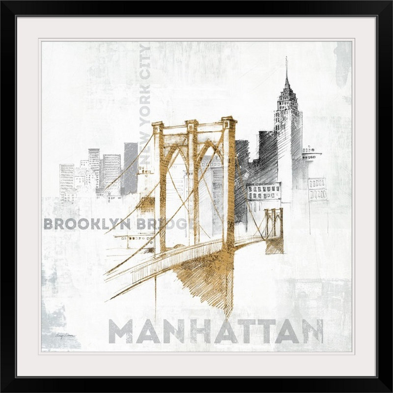 «Brooklyn Bridge», impression de Kiralynn, Cadre noir, H 32 po x l 32 po x P 1 po