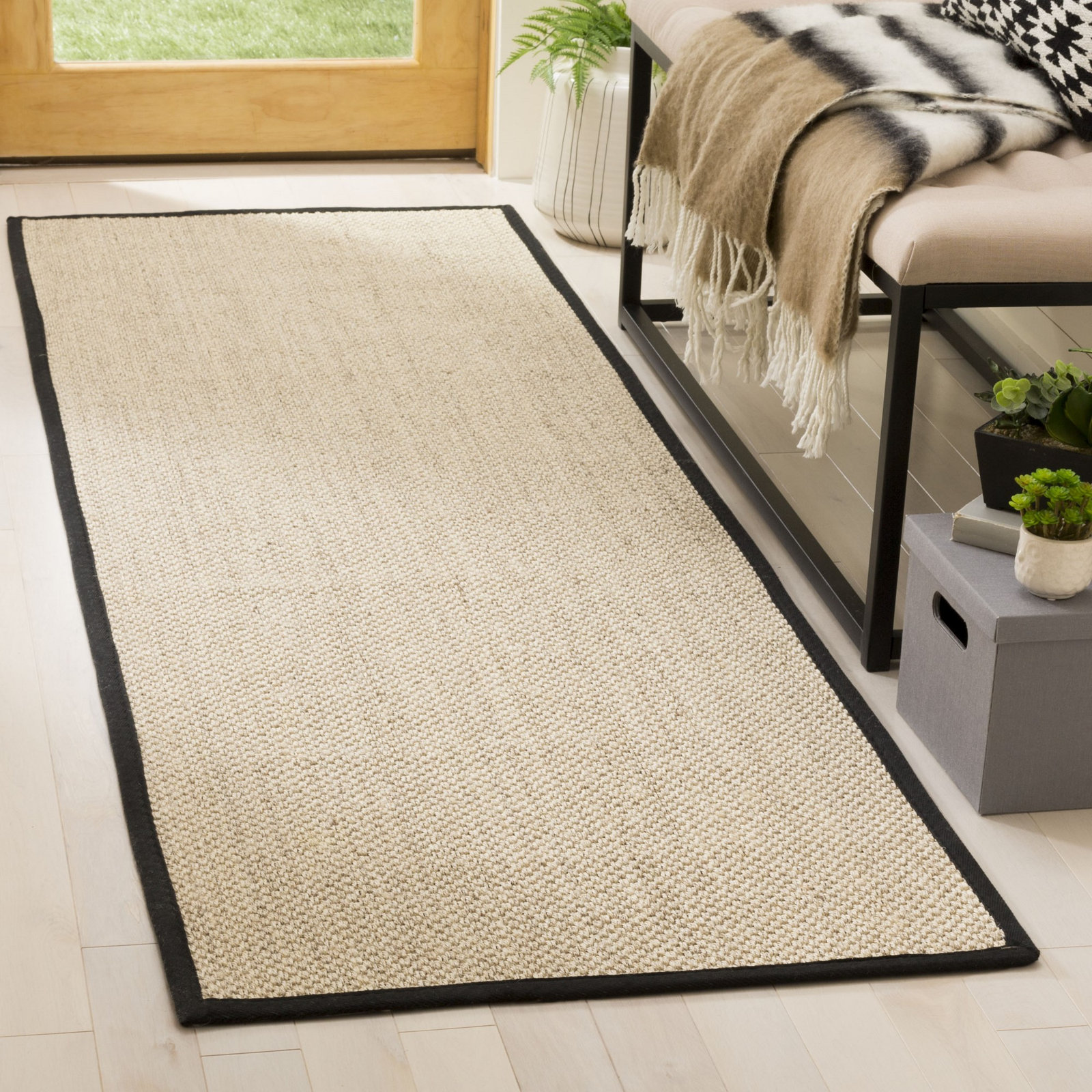Torbin Marble Black Jute Rug, Runner 2'6" x 14'