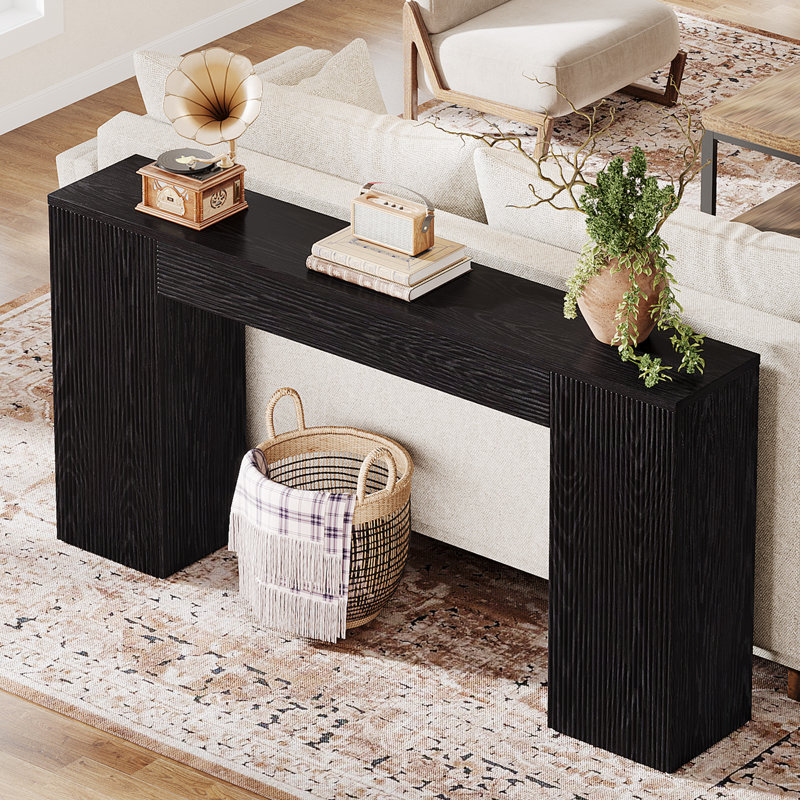 Console cannelée de 63 po, table d'entrée derrière le canapé, Black