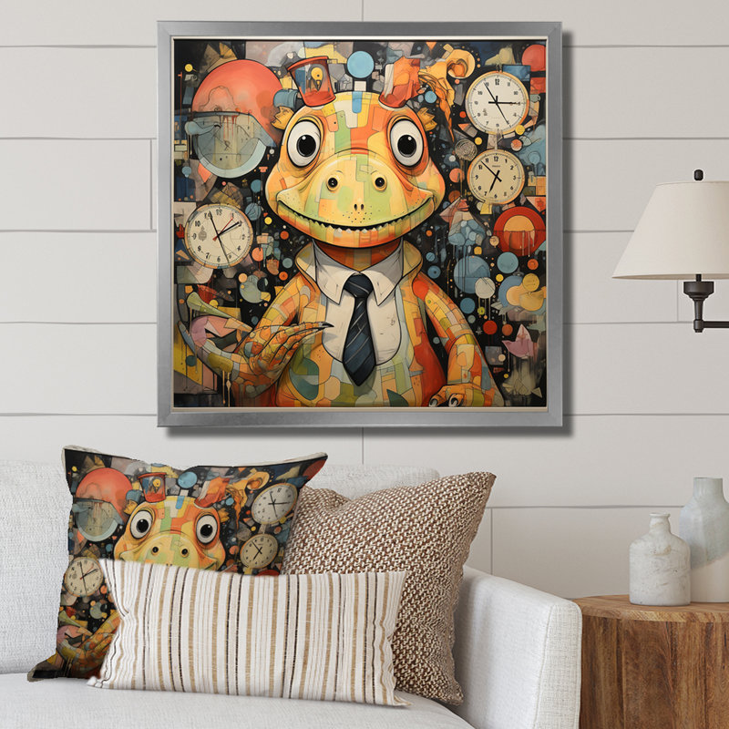 Cubist Dinosaur Nursery II - art de mur de dinosaure, Cadre simple argenté, H 16 po x l 16 po x P 1 po
