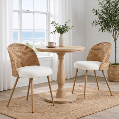 Set of 2, Farmhouse Wing-Back Dining Chair Set, Cane Wicker Back Kitchen Chair Set with Cushioned Seat, Natural