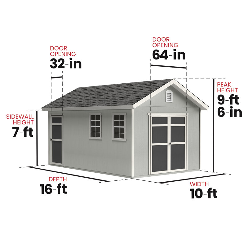 Handy Home Fairfax Wood Shed (Various Sizes), No, 16' L x 10' W