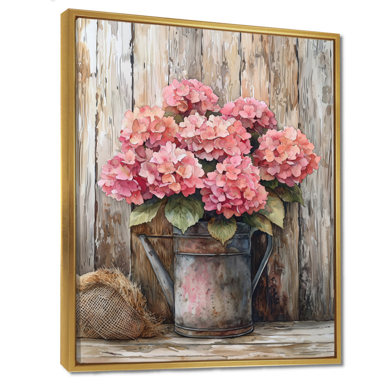 «Rustic Hydrangea Bouquet At The Barn I», art sur toile Hydrangea, Impression encadrée flottante, 20" H x 12" W, Gold