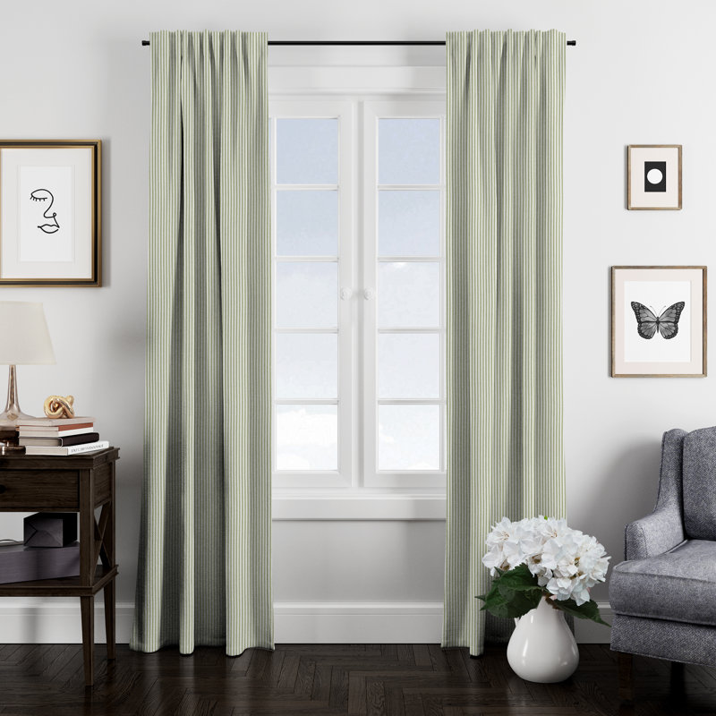 100% Cotton Ticking Stripe Room Darkening Rod Pocket Single Curtain Panel, 50" W x 108" L, Avocado