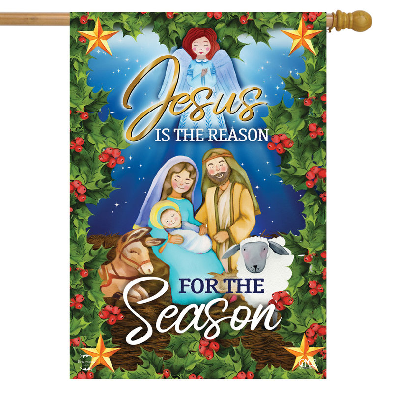 «Jesus is the Raison», drapeau de la maison de Noël, Noël bleu/vert/blanc