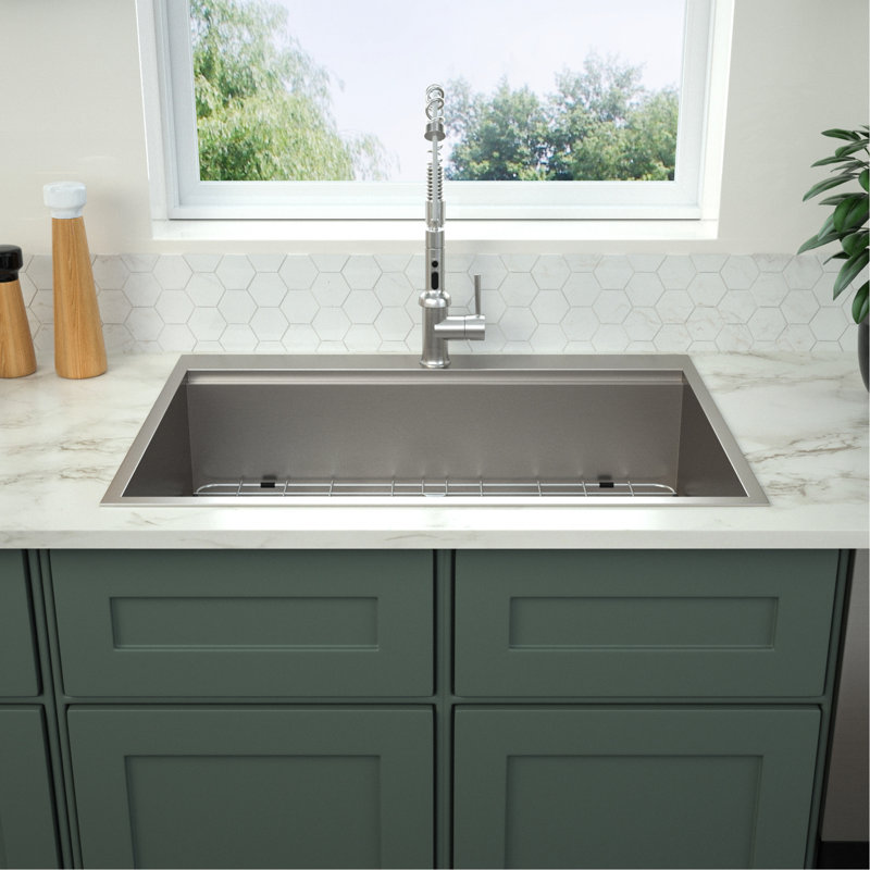 18 Gauge Kitchen Sink With Bottom Rinse Grid - 30" Drop In Workstation Stainless Steel Package