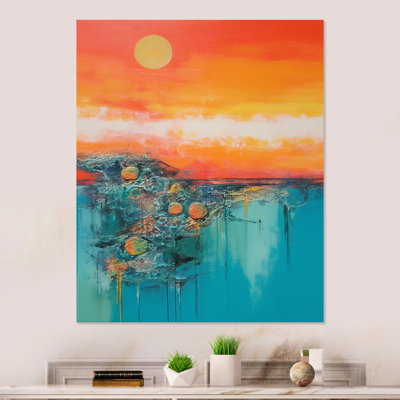 Minimalisme, coucher de soleil bleu et orange, «Embrace II» - art mural en métal minimalisme