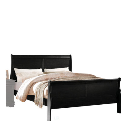 Louis Philippe Black Finish Eastern King Sleigh Bed With Durable Wooden Construction And Elegant Curved Design