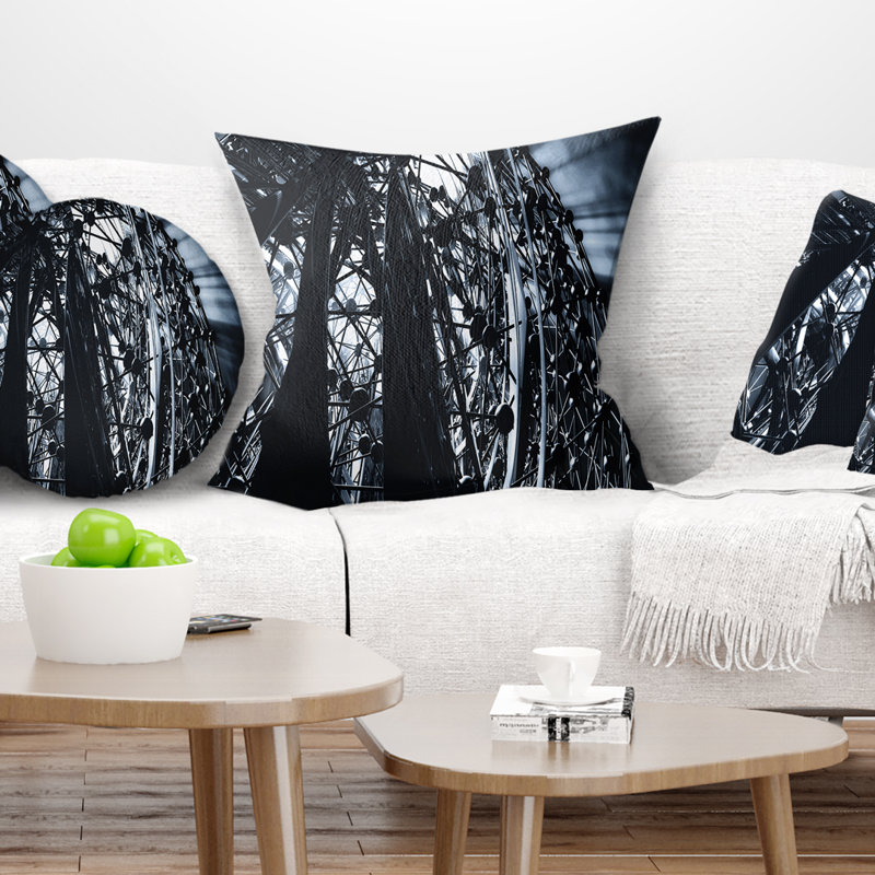 Art abstrait 3D noir atomique - coussin imprimé abstrait, 16 po x 1 po, Coussin décoratif