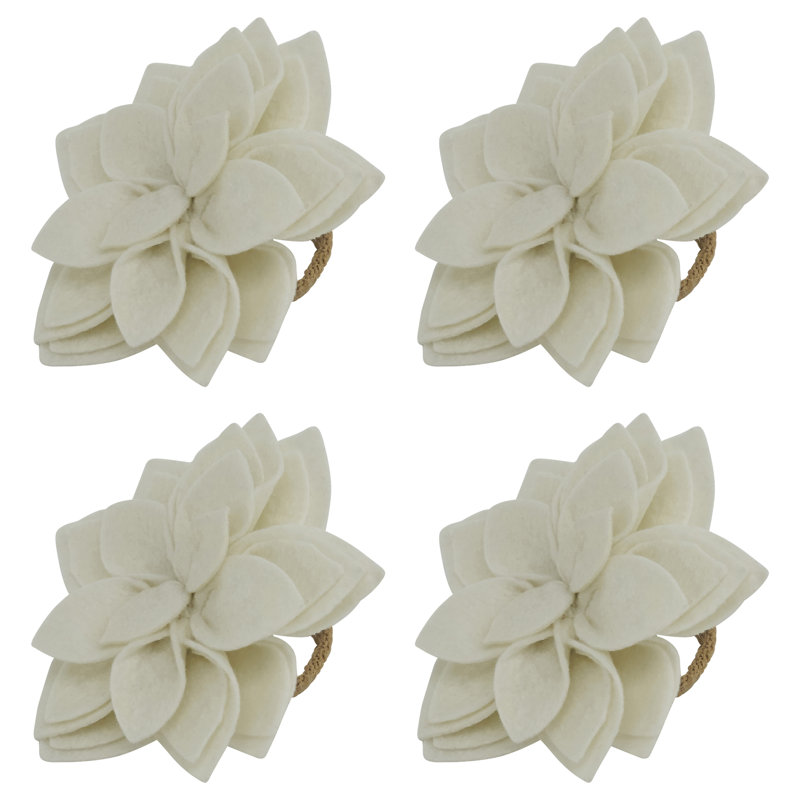 Ivory Felt Blossom and Jute Napkin Rings Set of 4