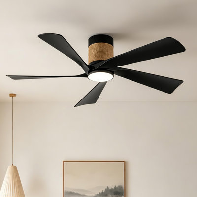 Ventilateur de plafond encastré à 5 pales en lin noir mat à 5 pales avec télécommande à 6 vitesses Sicilia