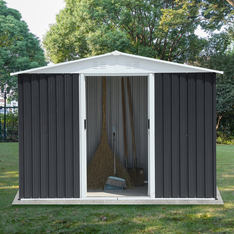 8X6 Feet Apex Roof Dark Grey Aluminum Alloy Frame  Garden Shed With Sliding Door, 72.6" H x 99.6" W x 70.4" D