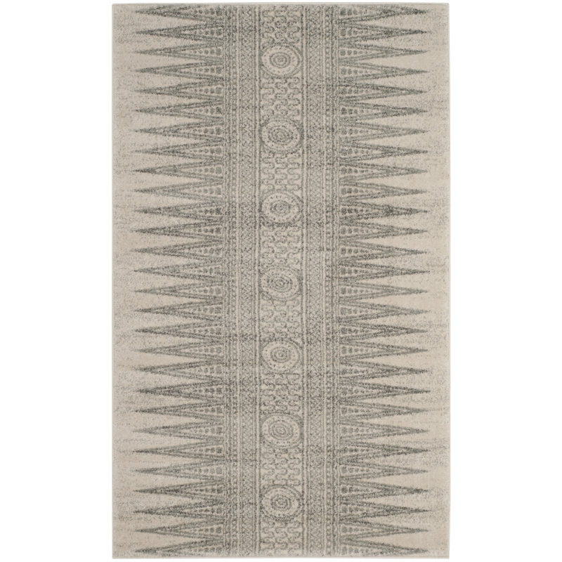 Abbingt Southwestern Ivory/Silver Area Rug, Rectangle 4' x 6'