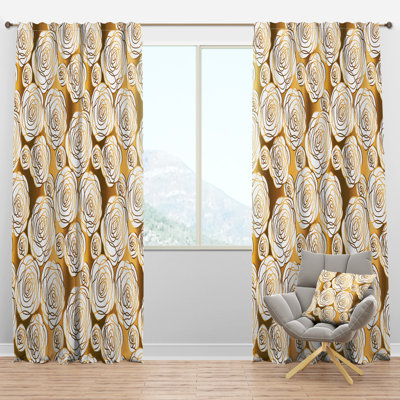 Panneau de rideau simple semi-transparent Golden Floral III - Mid-Century
