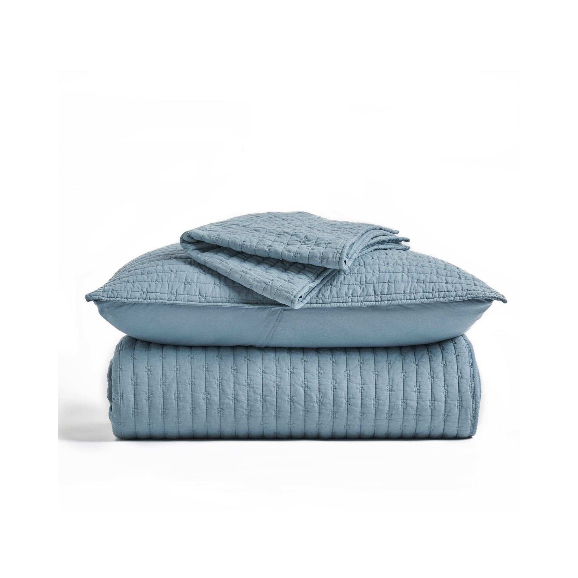 Cross Stitch Cotton Quilt set, Dusty Blue, King