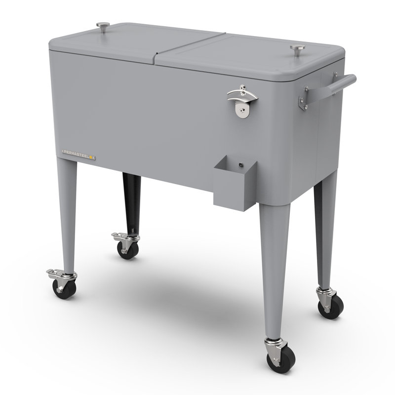 Permasteel - Glacière à roulettes rétro avec cloison 80QT - Gris, Avec cloison, Gris