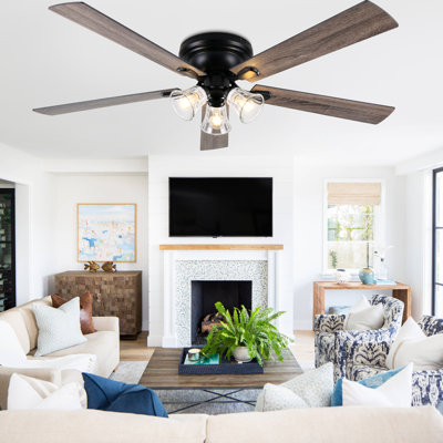 Flush Mount Reversible Ceiling Fan with 3 Lights and Remote, DC Motor 6 Speeds Ceiling Fan for Low Profile