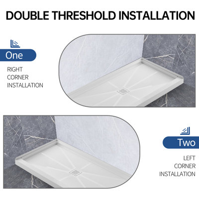 Drain central carré blanc 60 po x 32 po, conception antidérapante