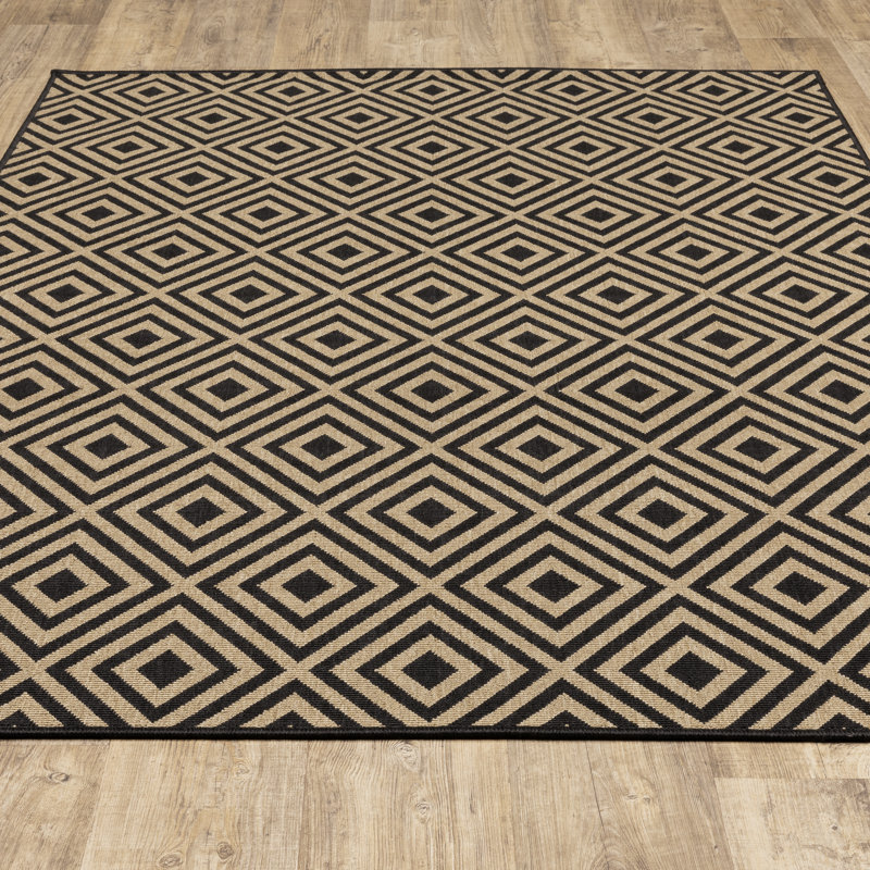 Tapis intérieur / extérieur noir / brun clair Ayma, Rectangle 3 pi 7 po x 5 pi 6 po