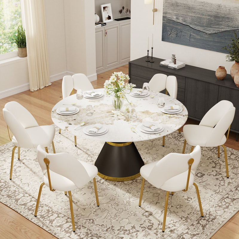 Table de salle à manger ronde en pierre pour salon moderne, maison, H 29,53 po x L 59,05 po x l 59,05 po, Chanel