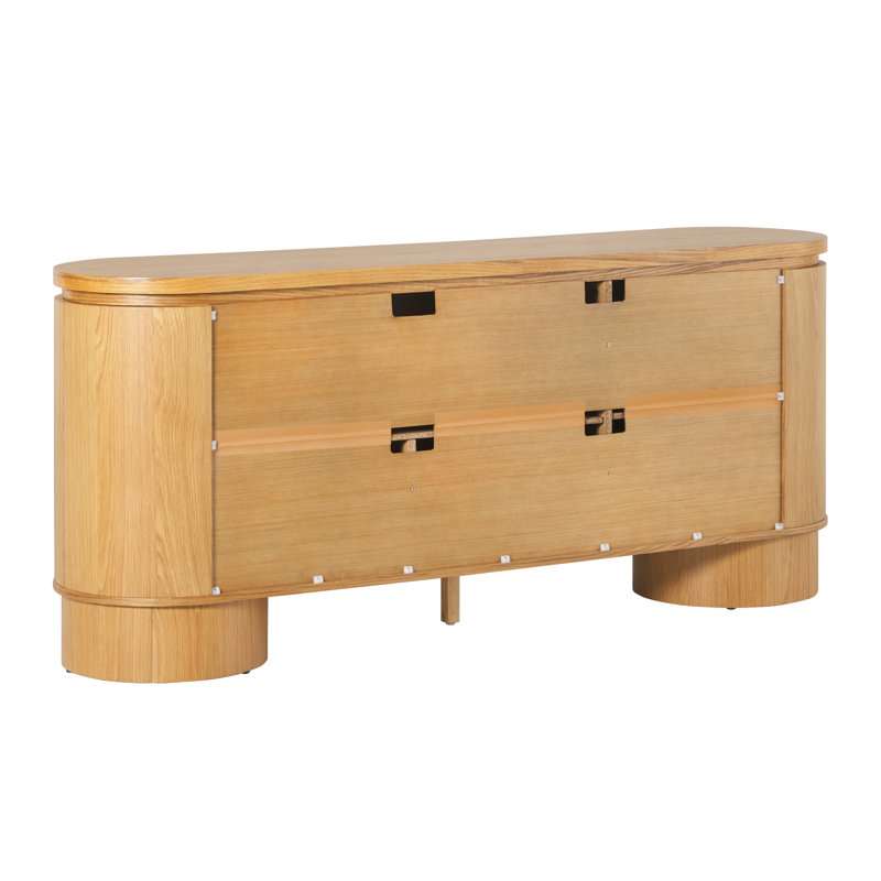 Aaric 70" Modern Large Curved Wood Sideboard TV Stand with Cabinet Storage, White Oak