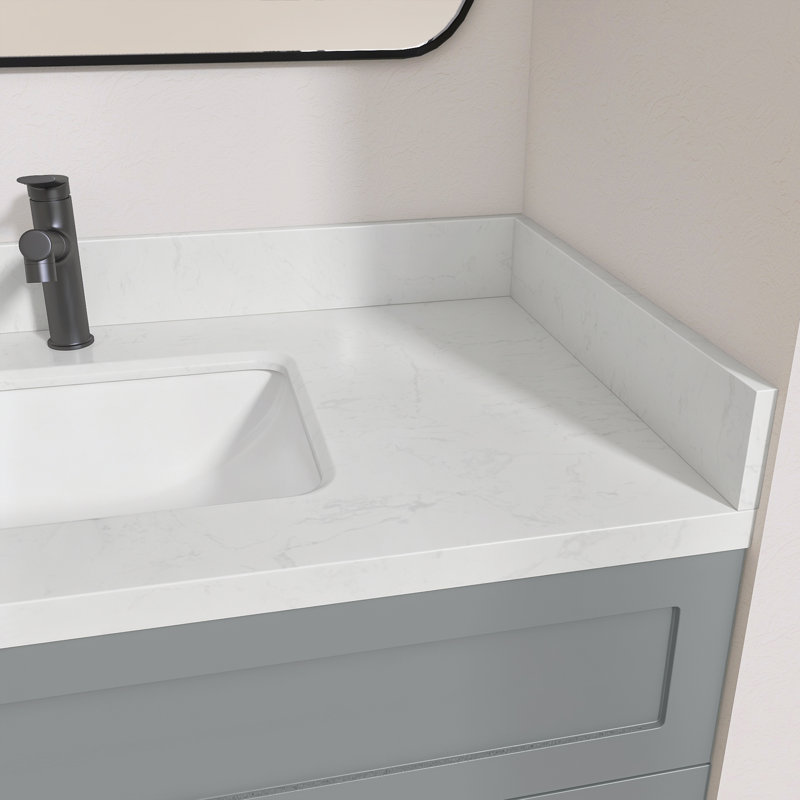 42 po Dosseret de meuble-lavabo en pierre d'ingénierie 4 po Éclaboussure de meuble-lavabo blanc Carrara